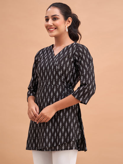 Floral Printed V-Neck Pure Cotton Angrakha A-Line Kurti FRKT6176