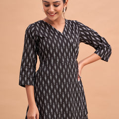 Floral Printed V-Neck Pure Cotton Angrakha A-Line Kurti