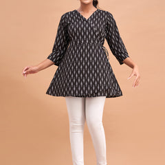 Floral Printed V-Neck Pure Cotton Angrakha A-Line Kurti
