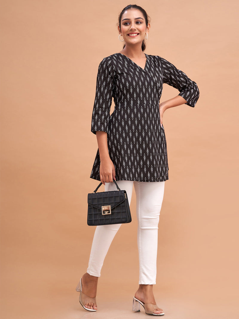 Floral Printed V-Neck Pure Cotton Angrakha A-Line Kurti