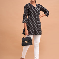 Floral Printed V-Neck Pure Cotton Angrakha A-Line Kurti