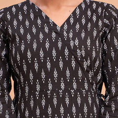 Floral Printed V-Neck Pure Cotton Angrakha A-Line Kurti