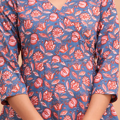 Floral Printed V-Neck Pure Cotton Angrakha A-Line Kurti