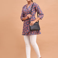 Floral Printed V-Neck Pure Cotton Angrakha A-Line Kurti