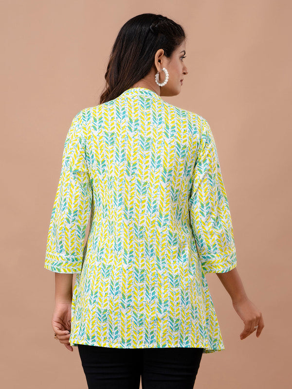 Floral Printed Pure Cotton Pleated A-Line Kurti