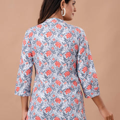 Floral Printed Pure Cotton Pleated A-Line Kurti