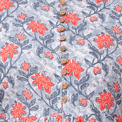 Floral Printed Pure Cotton Pleated A-Line Kurti