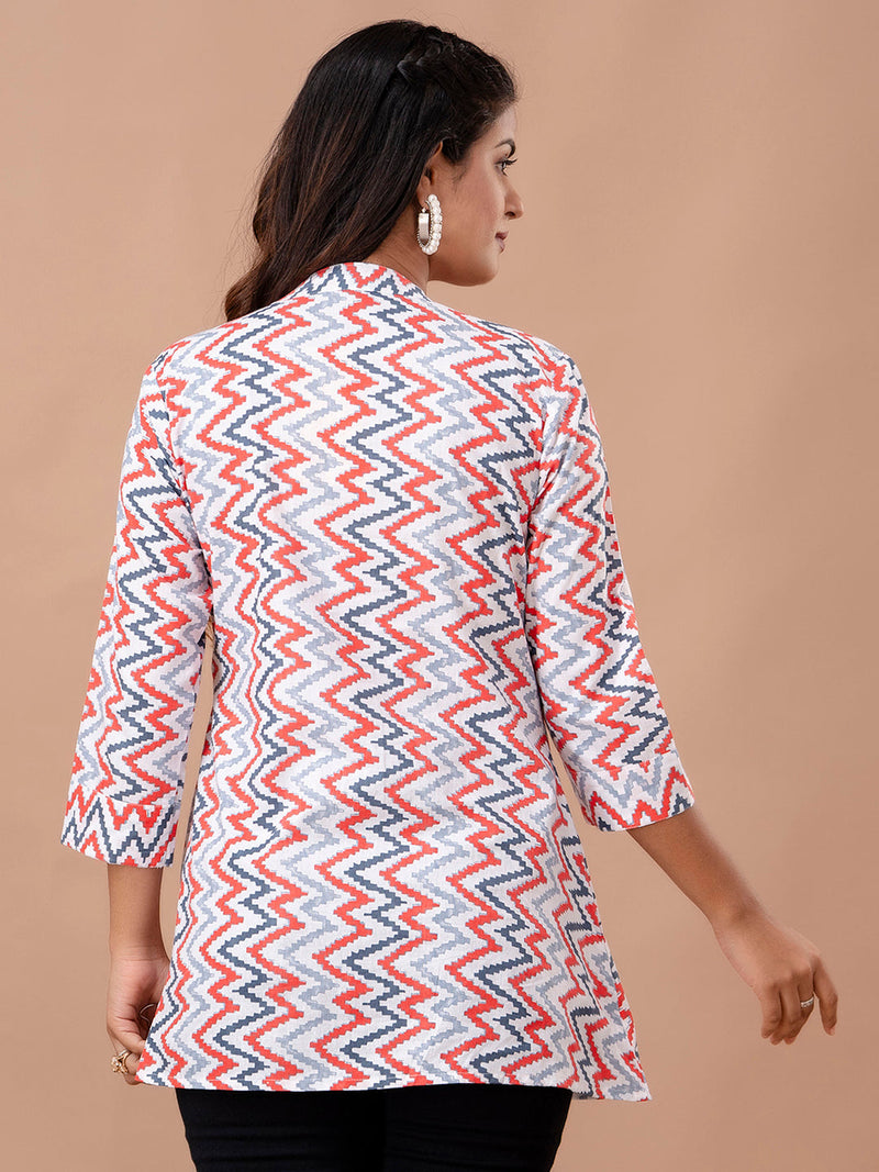 Floral Printed Pure Cotton Pleated A-Line Kurti