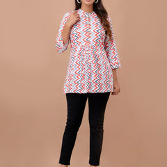Floral Printed Pure Cotton Pleated A-Line Kurti