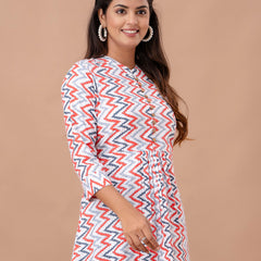 Floral Printed Pure Cotton Pleated A-Line Kurti