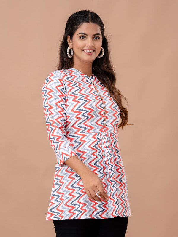 Floral Printed Pure Cotton Pleated A-Line Kurti