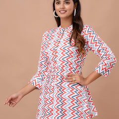 Floral Printed Pure Cotton Pleated A-Line Kurti
