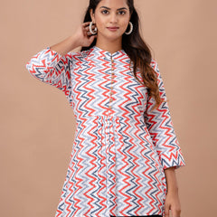 Floral Printed Pure Cotton Pleated A-Line Kurti