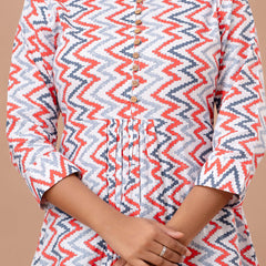 Floral Printed Pure Cotton Pleated A-Line Kurti