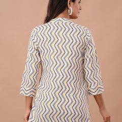 Floral Printed Pure Cotton Pleated A-Line Kurti
