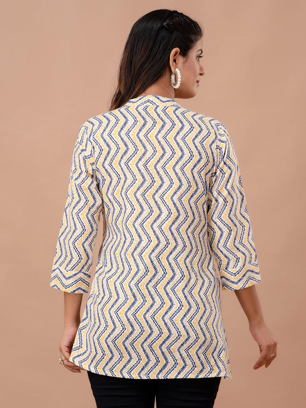 Floral Printed Pure Cotton Pleated A-Line Kurti
