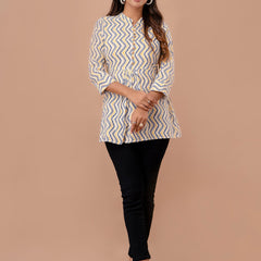 Floral Printed Pure Cotton Pleated A-Line Kurti