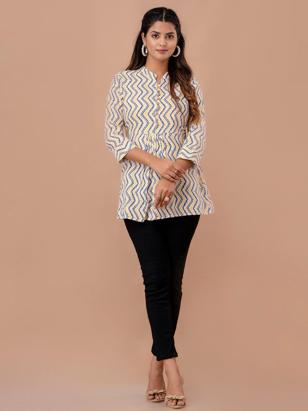 Floral Printed Pure Cotton Pleated A-Line Kurti