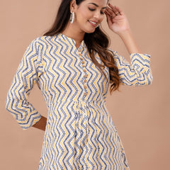 Floral Printed Pure Cotton Pleated A-Line Kurti