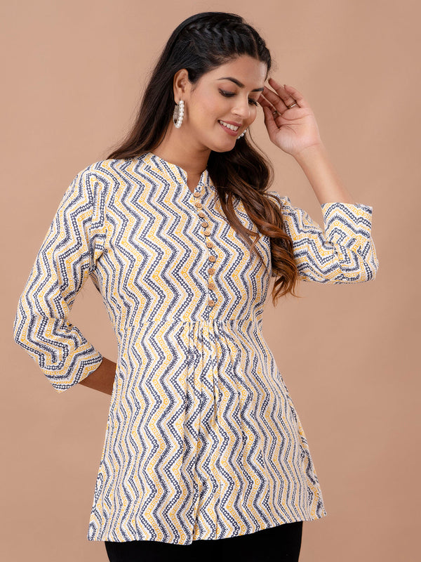 Floral Printed Pure Cotton Pleated A-Line Kurti