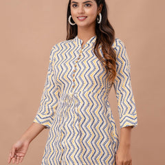 Floral Printed Pure Cotton Pleated A-Line Kurti