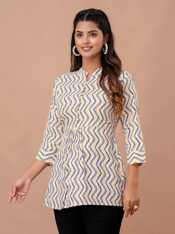 Floral Printed Pure Cotton Pleated A-Line Kurti
