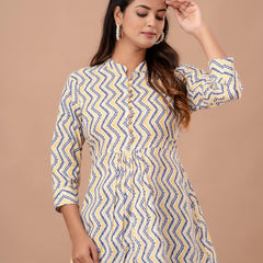 Floral Printed Pure Cotton Pleated A-Line Kurti