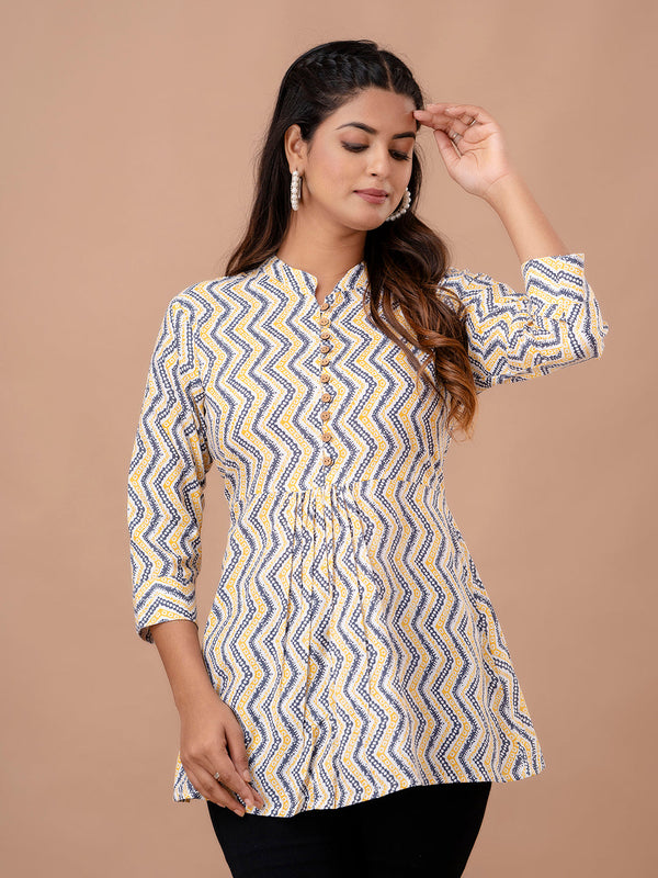 Floral Printed Pure Cotton Pleated A-Line Kurti