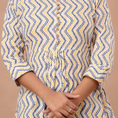 Floral Printed Pure Cotton Pleated A-Line Kurti