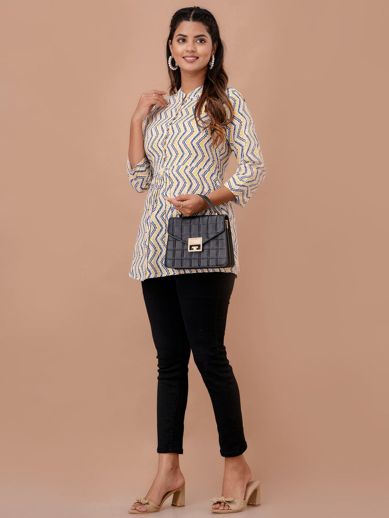 Floral Printed Pure Cotton Pleated A-Line Kurti