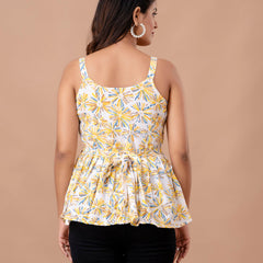 Floral Print Cotton Peplum Top