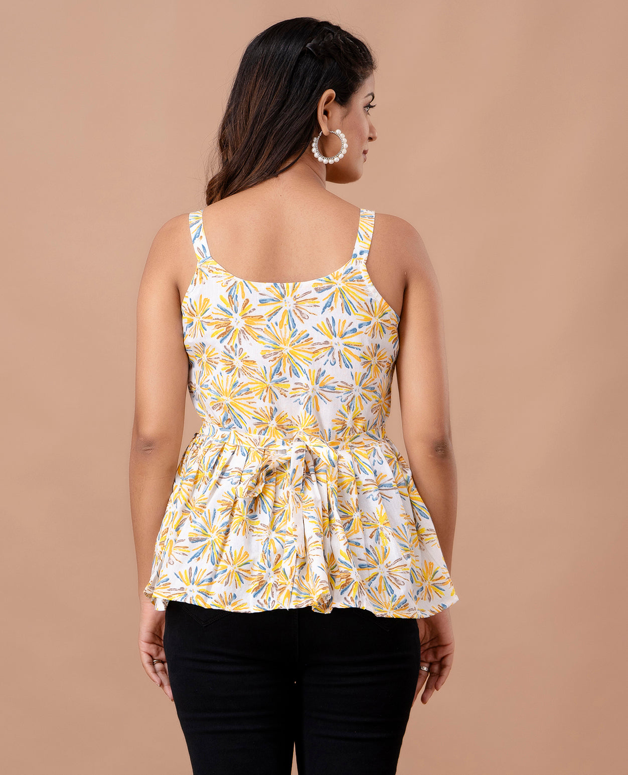 Floral Print Cotton Peplum Top