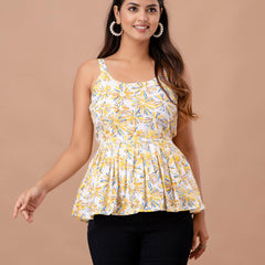 Floral Print Cotton Peplum Top