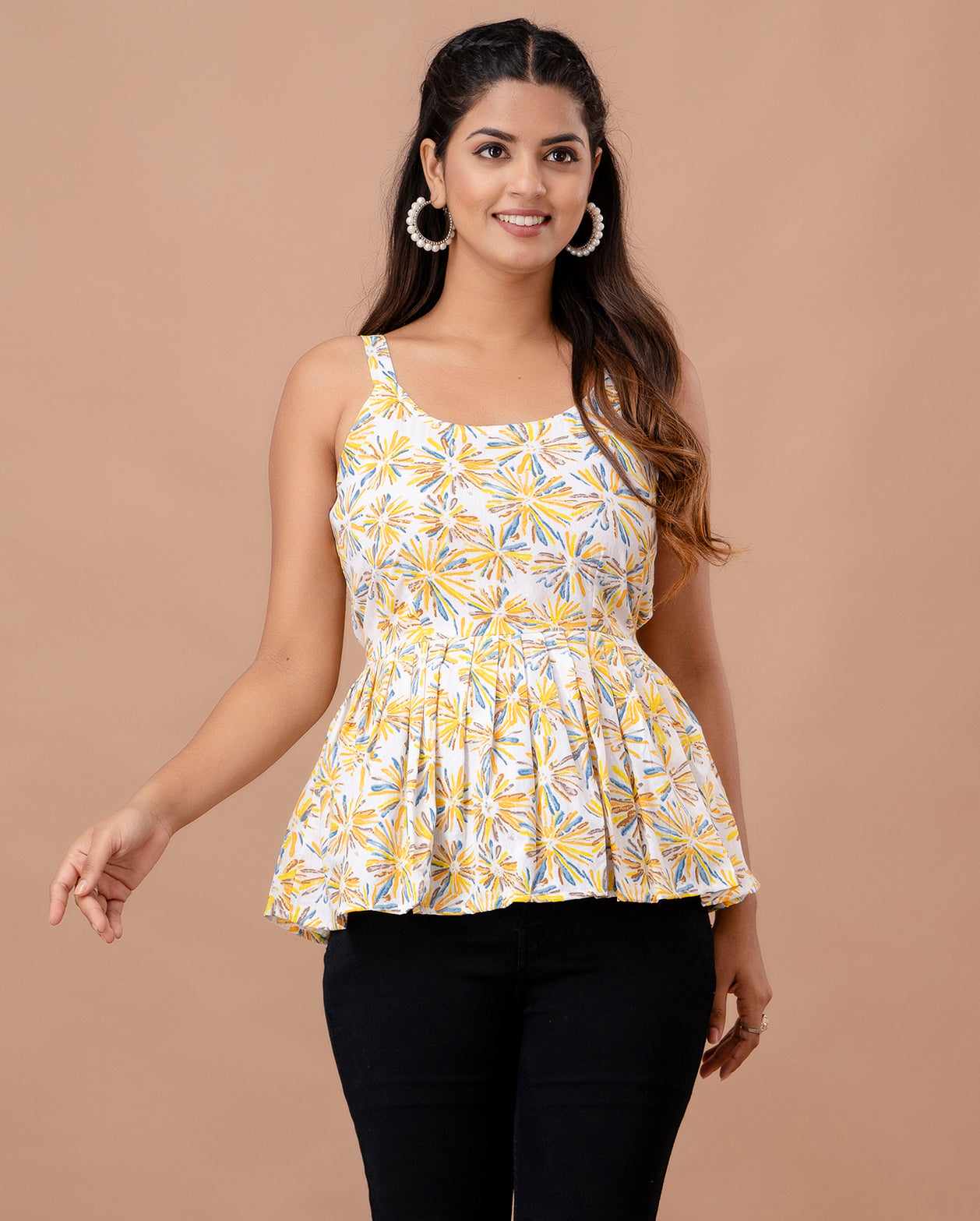 Floral Print Cotton Peplum Top