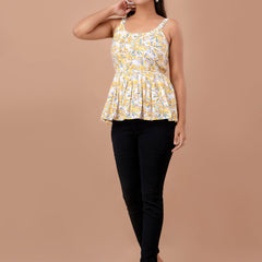 Floral Print Cotton Peplum Top