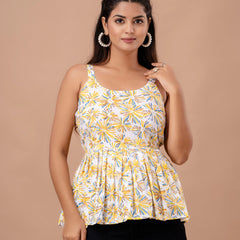Floral Print Cotton Peplum Top