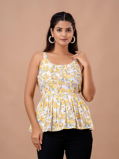 Floral Print Cotton Peplum Top