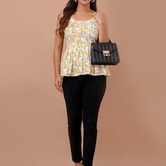 Floral Print Cotton Peplum Top