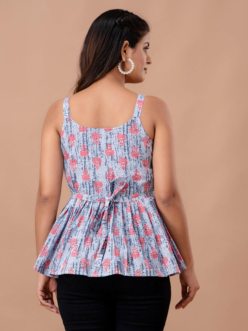 Floral Print Cotton Peplum Top