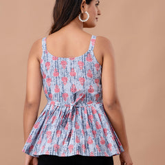 Floral Print Cotton Peplum Top