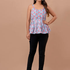 Floral Print Cotton Peplum Top