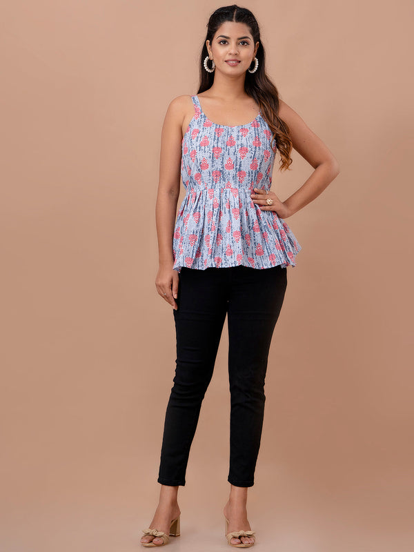 Floral Print Cotton Peplum Top
