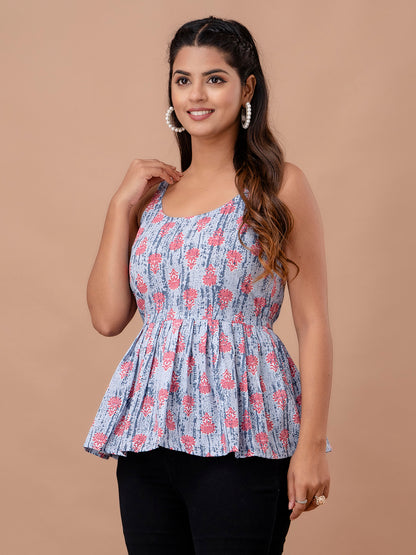 Floral Print Cotton Peplum Top