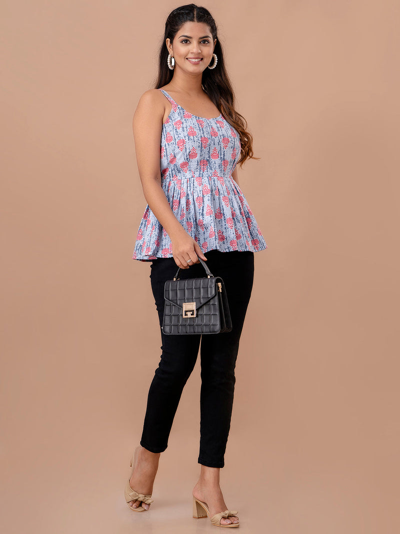 Floral Print Cotton Peplum Top