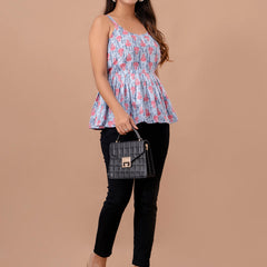 Floral Print Cotton Peplum Top