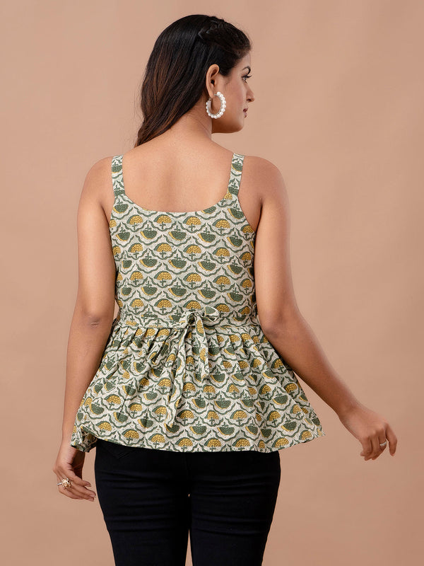 Floral Print Cotton Peplum Top