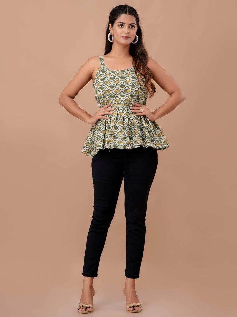 Floral Print Cotton Peplum Top