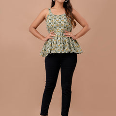 Floral Print Cotton Peplum Top