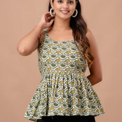 Floral Print Cotton Peplum Top