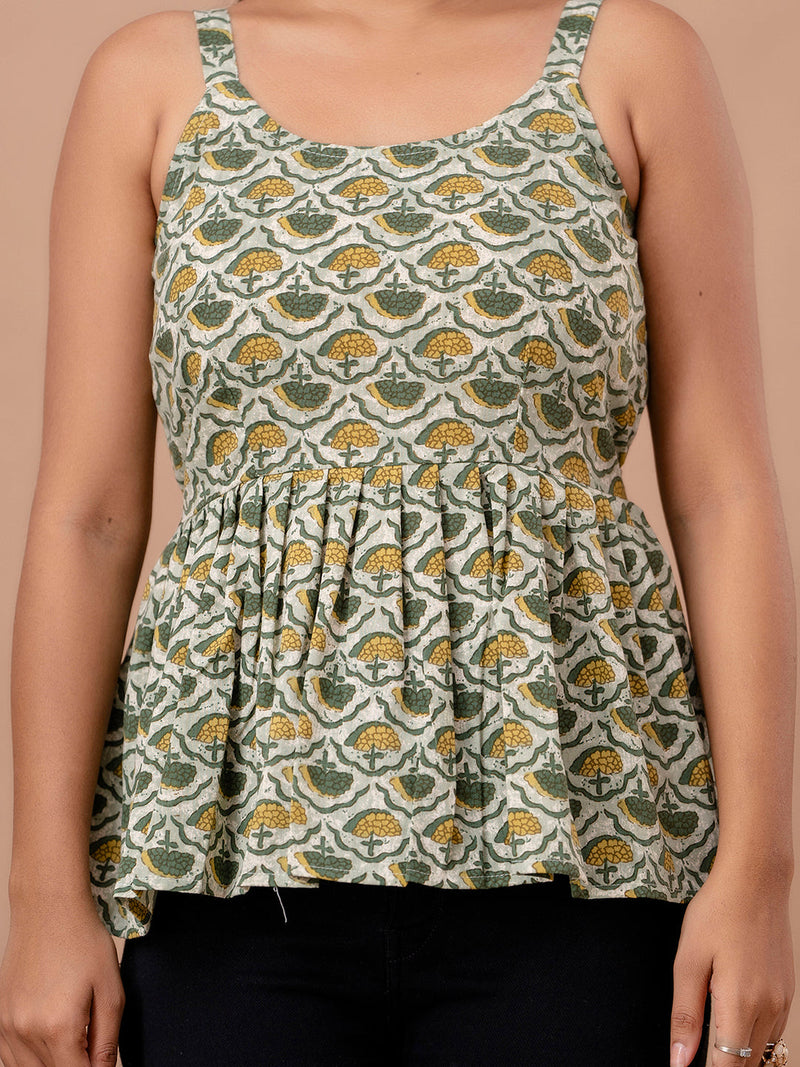 Floral Print Cotton Peplum Top